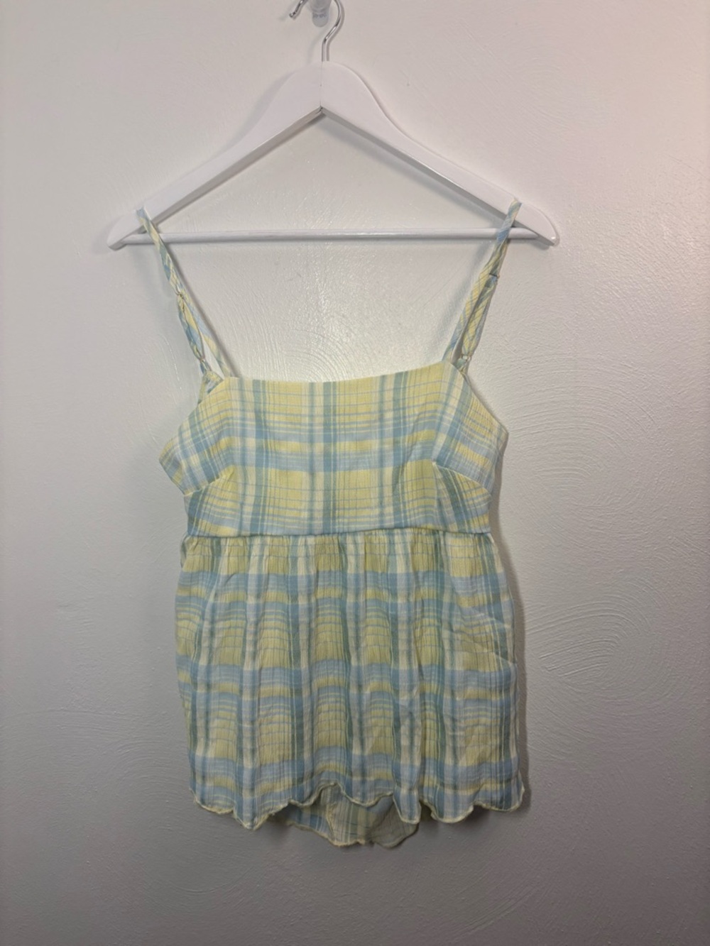 SHEIN Yellow & Light Blue Plaid Tie-Front Cami
